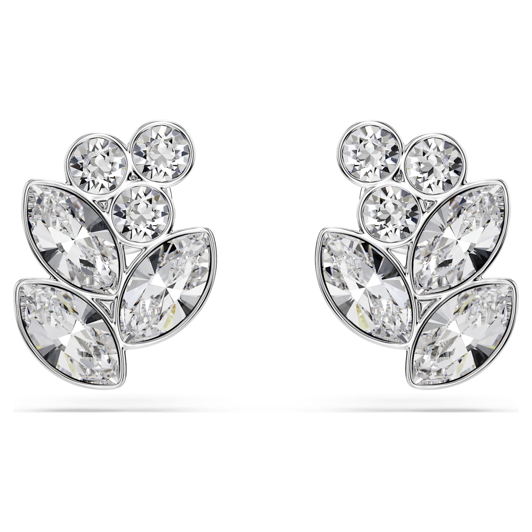 Diapason stud earrings, Mixed cuts, White, Rhodium plated