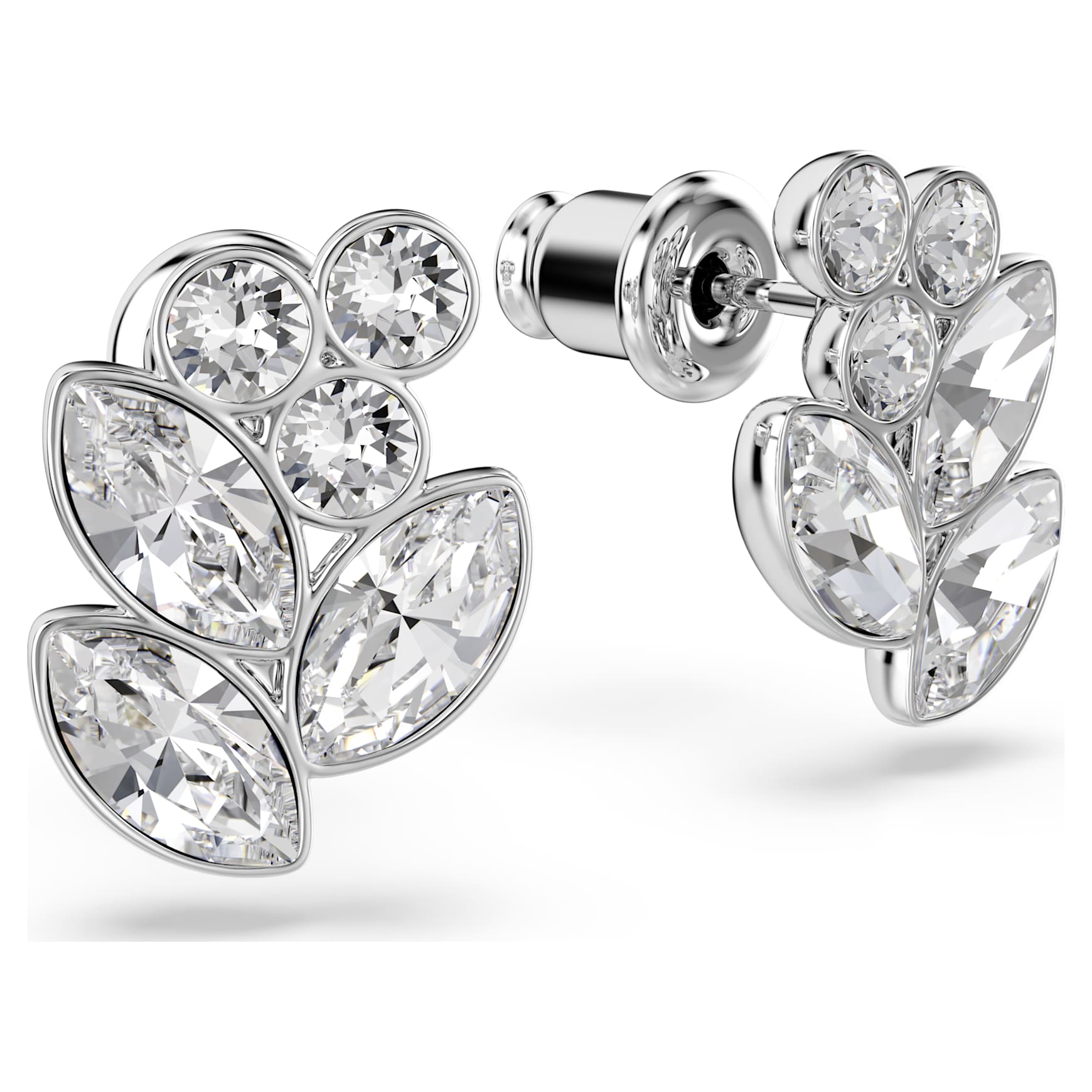 Diapason stud earrings, Mixed cuts, White, Rhodium plated