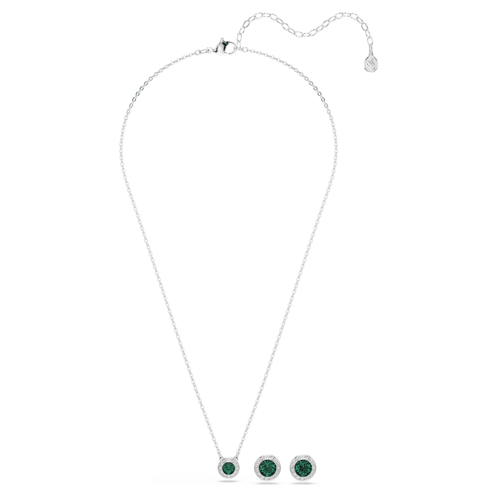 Una Angelic set, Set (2), Round cut, Green, Rhodium plated
