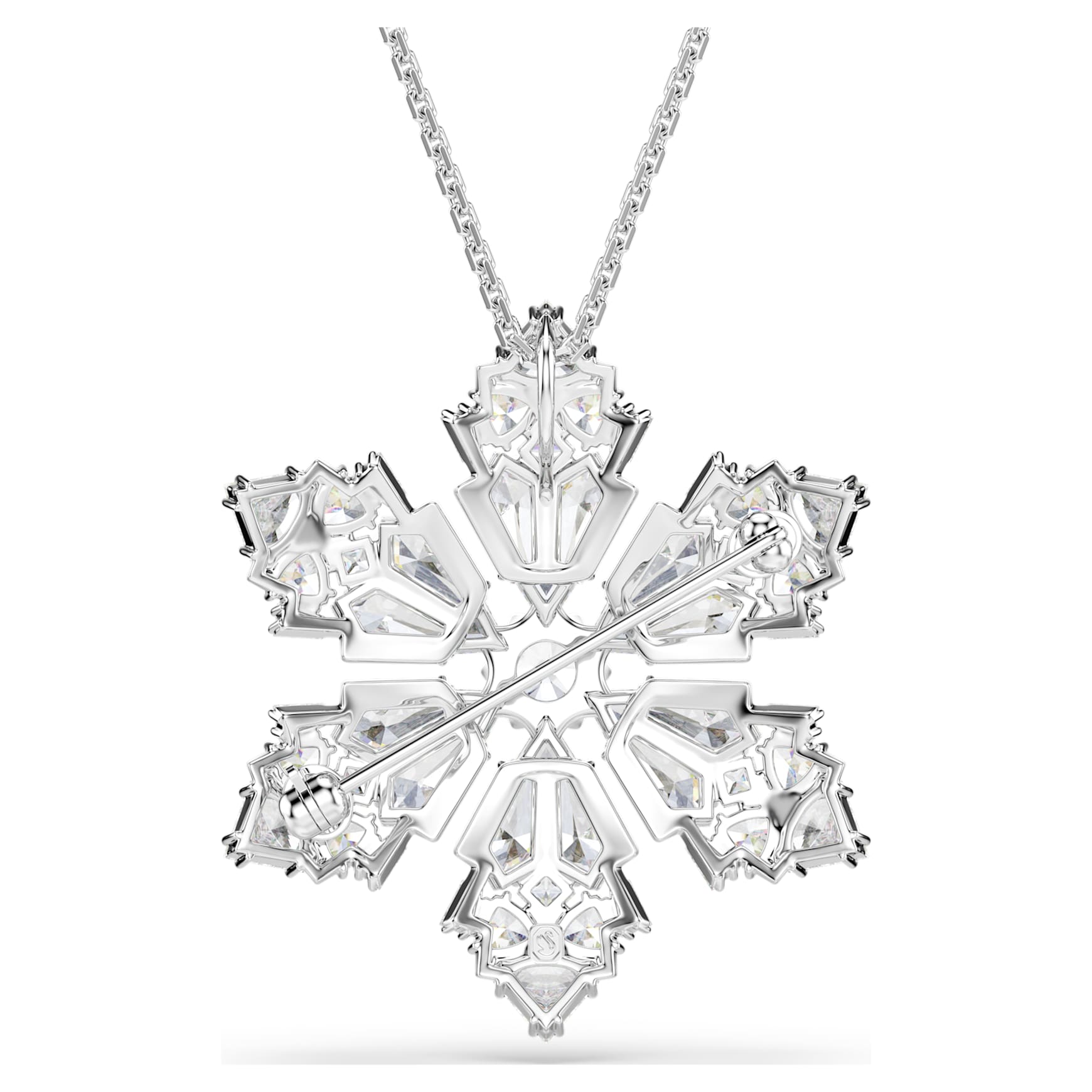 Idyllia pendant and brooch, Mixed cuts, Snowflake, White, Rhodium plated