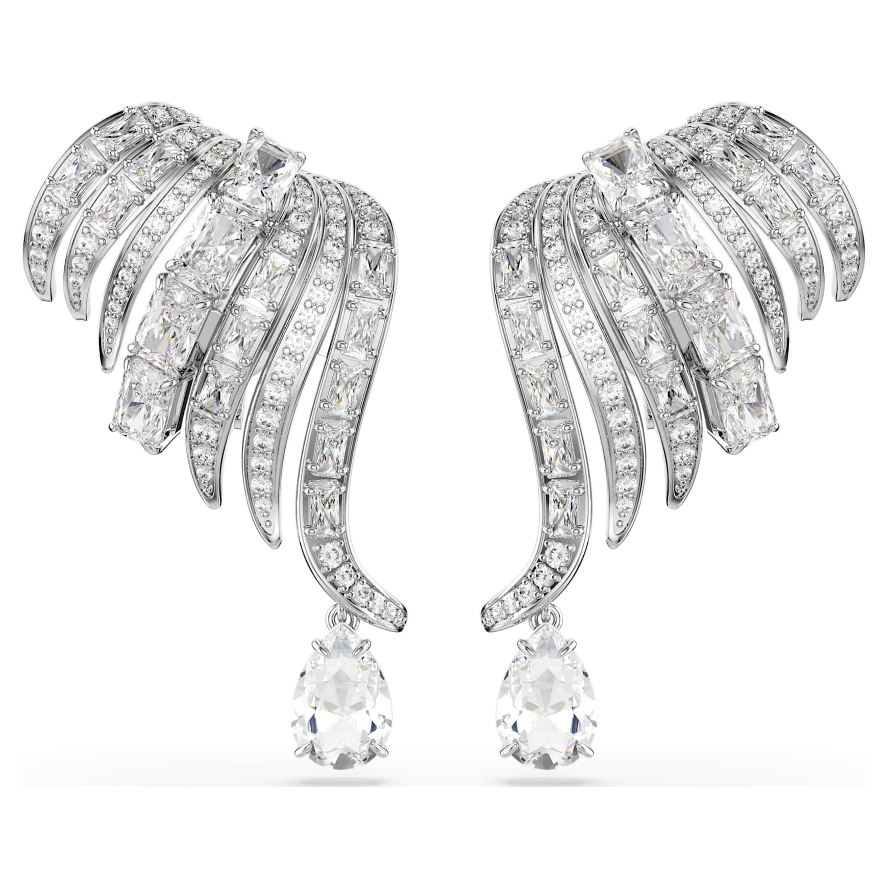 Vienna clip earrings, Mixed cuts, Swan, White, Rhodium plated