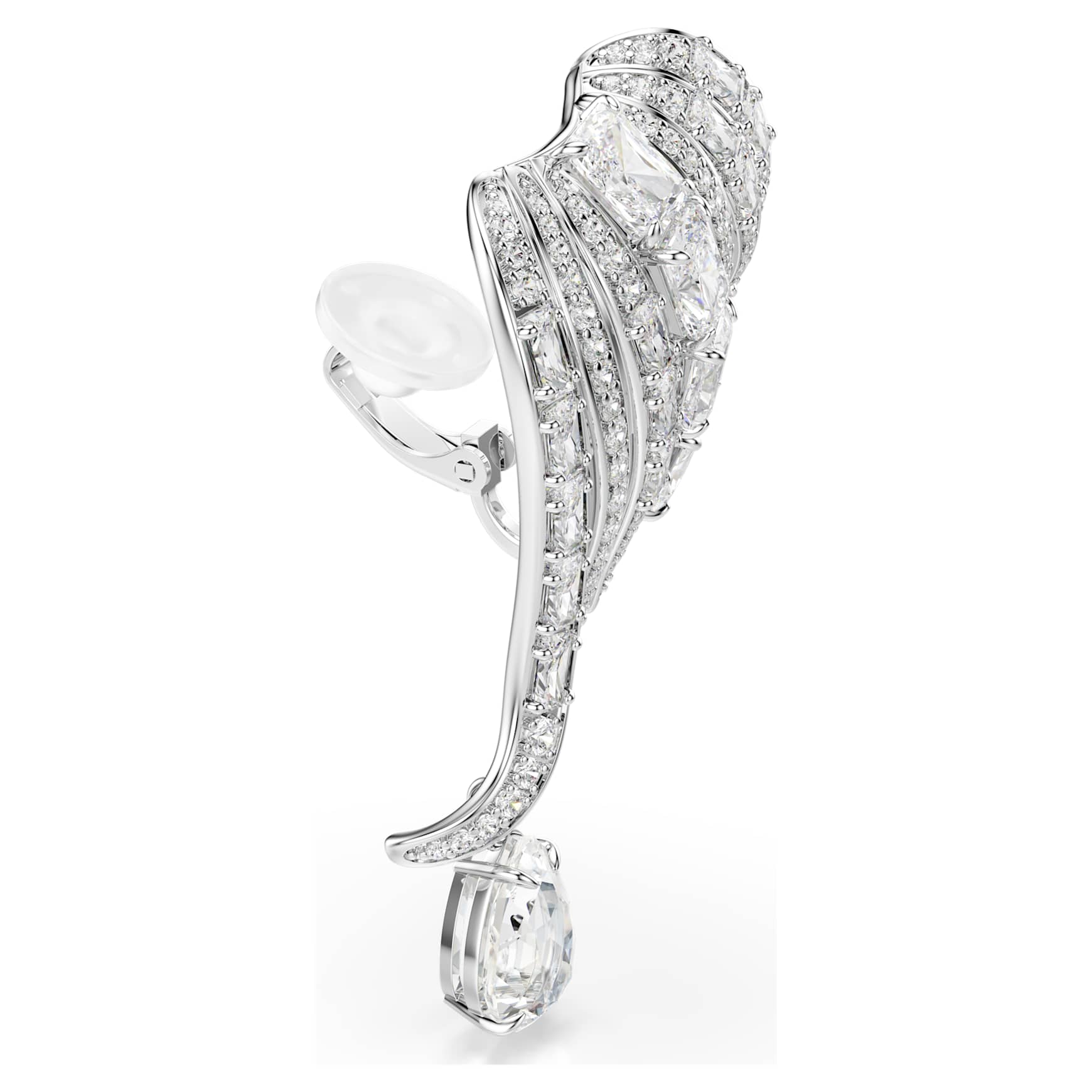 Vienna clip earrings, Mixed cuts, Swan, White, Rhodium plated