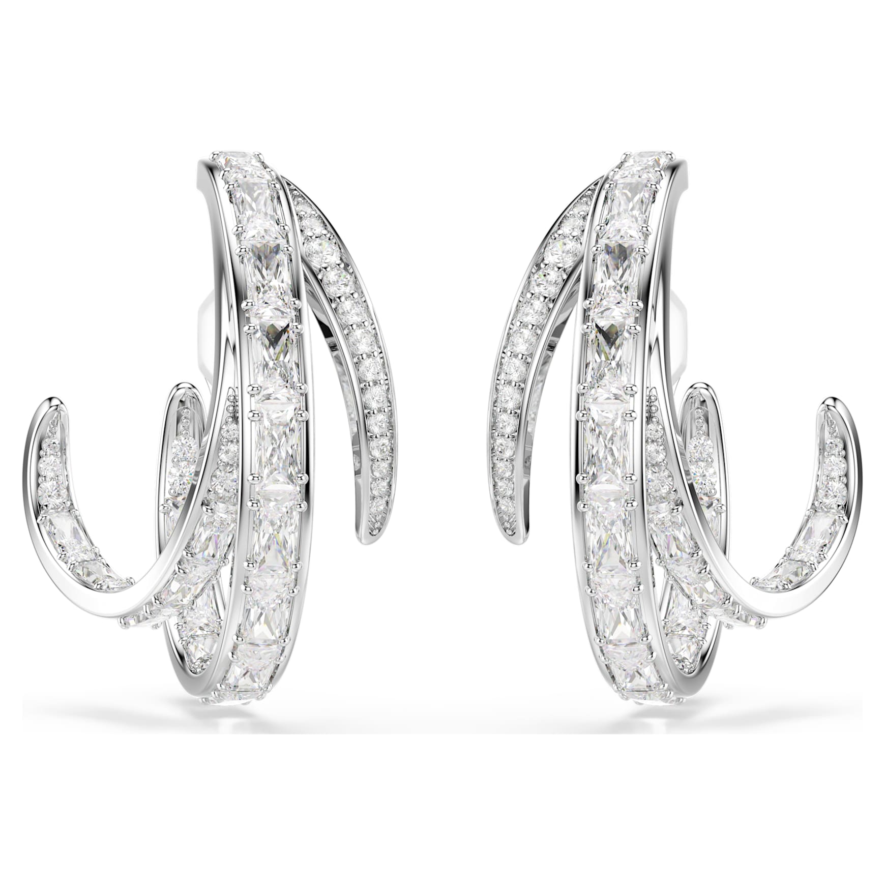 Vienna clip earrings, Mixed cuts, White, Rhodium plated