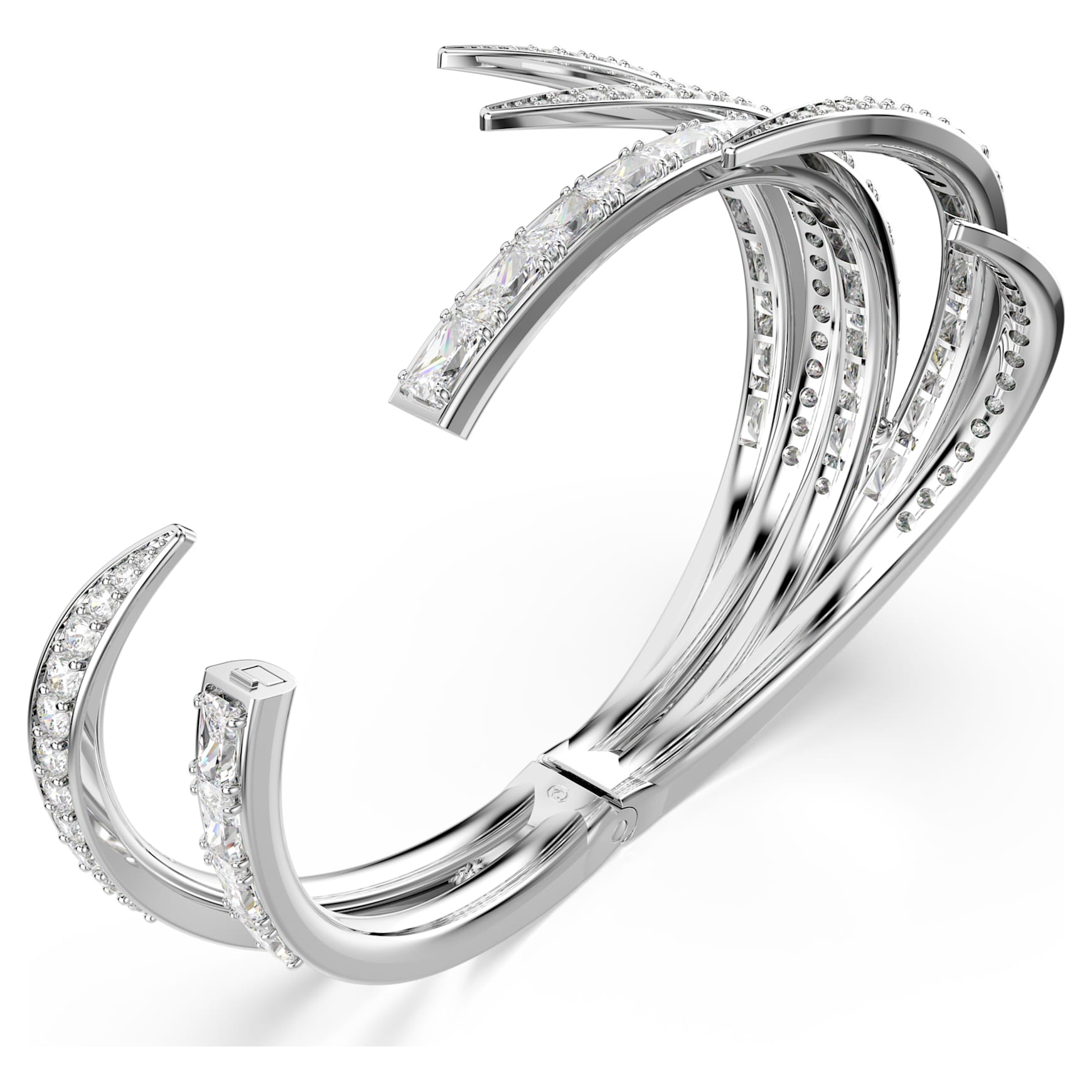 Vienna bangle, Mixed cuts, White, Rhodium plated