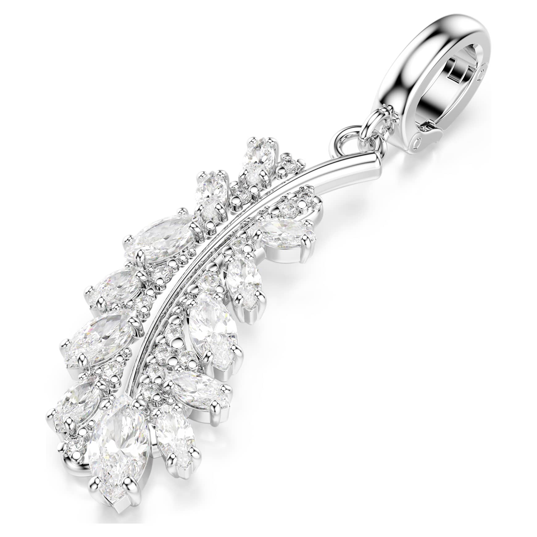 Vienna charm, Mixed cuts, Feather, White, Rhodium plated