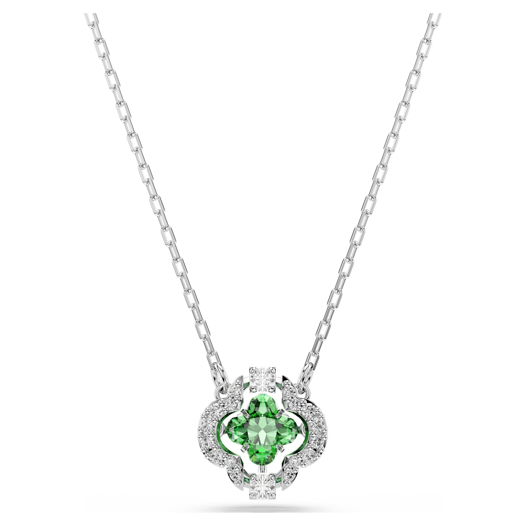 Una Angelic pendant, Mixed cuts, Green, Rhodium plated