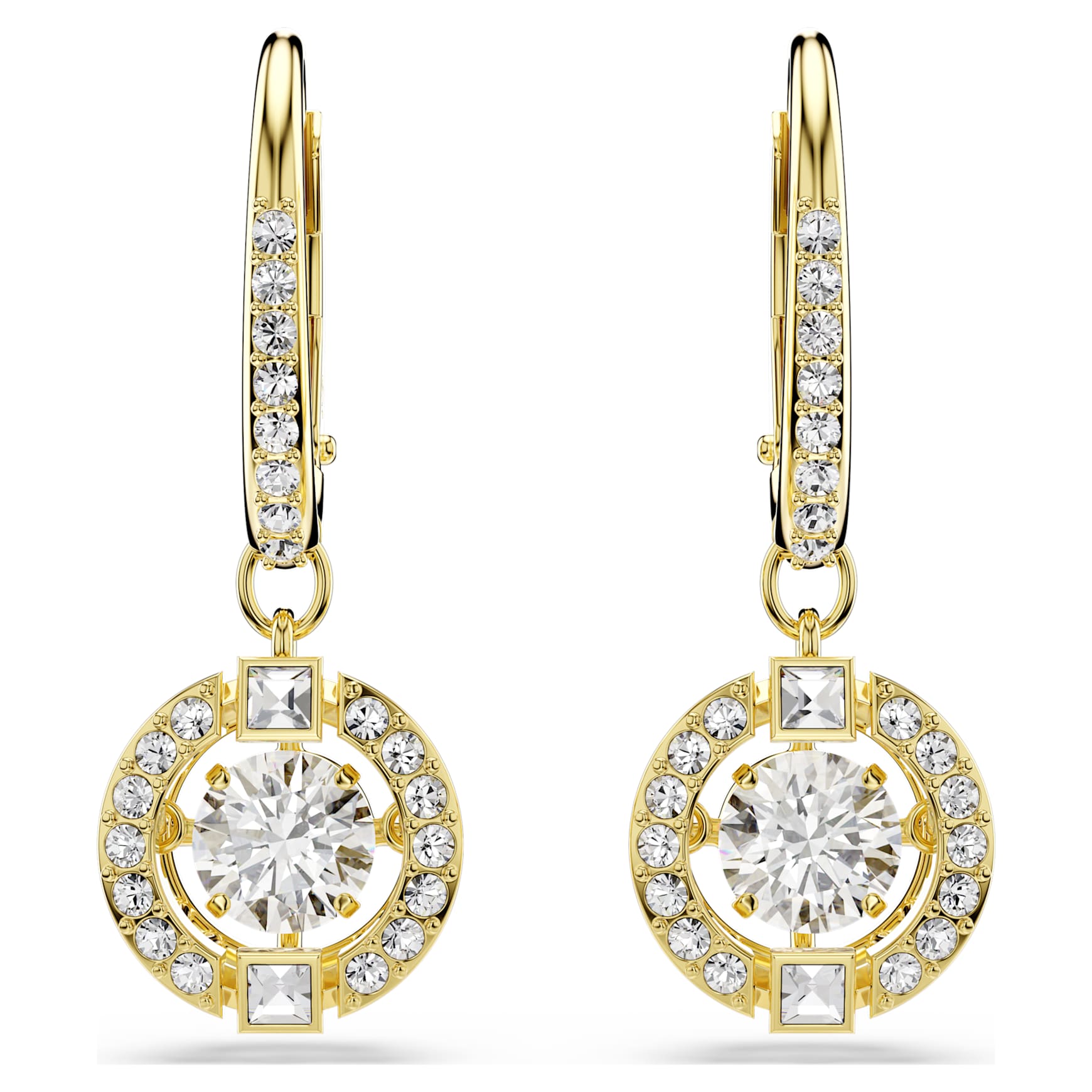 Una Angelic drop earrings, Round cut, White, 18K gold finish