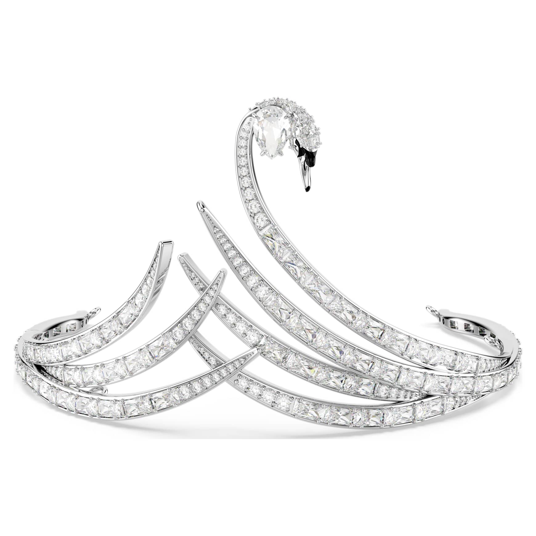 Vienna tiara, Mixed cuts, Swan, White, Rhodium plated