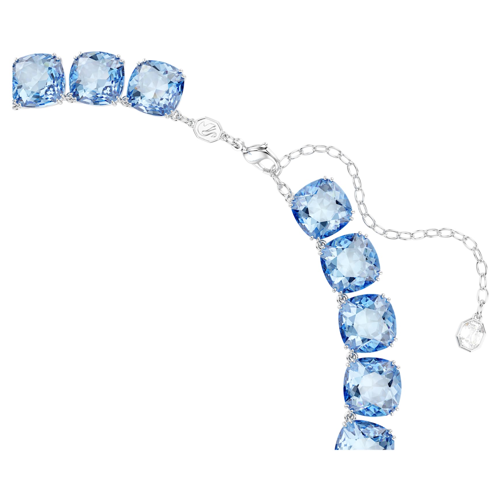 Millenia necklace, Cushion cut, Blue, Rhodium plated
