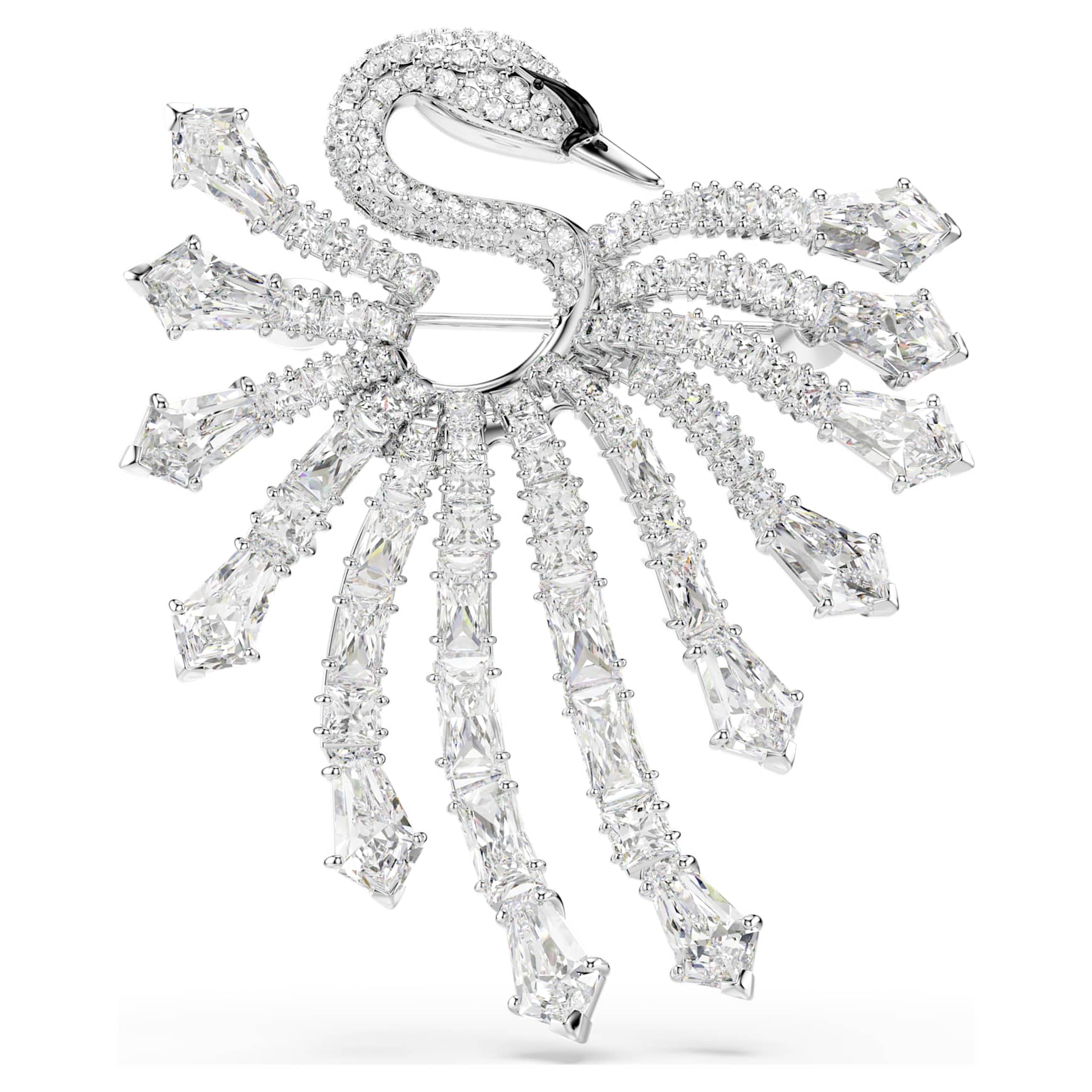 Vienna brooch, Mixed cuts, Swan, White, Rhodium plated