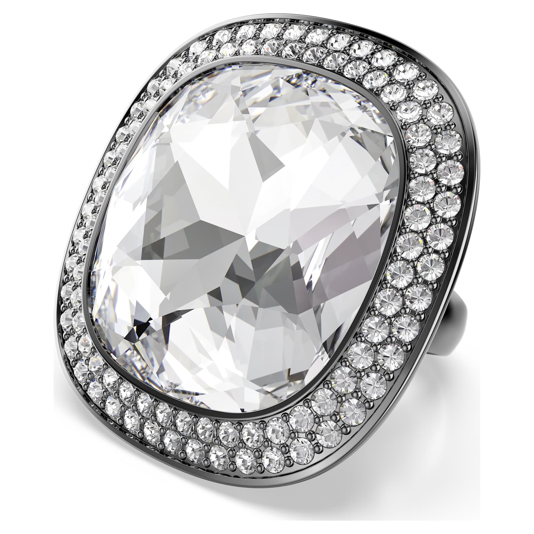 Una Angelic cocktail ring, Cushion cut, White, Ruthenium plated