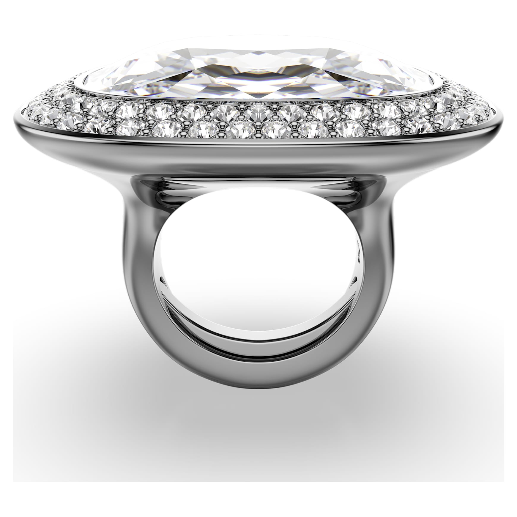 Una Angelic cocktail ring, Cushion cut, White, Ruthenium plated