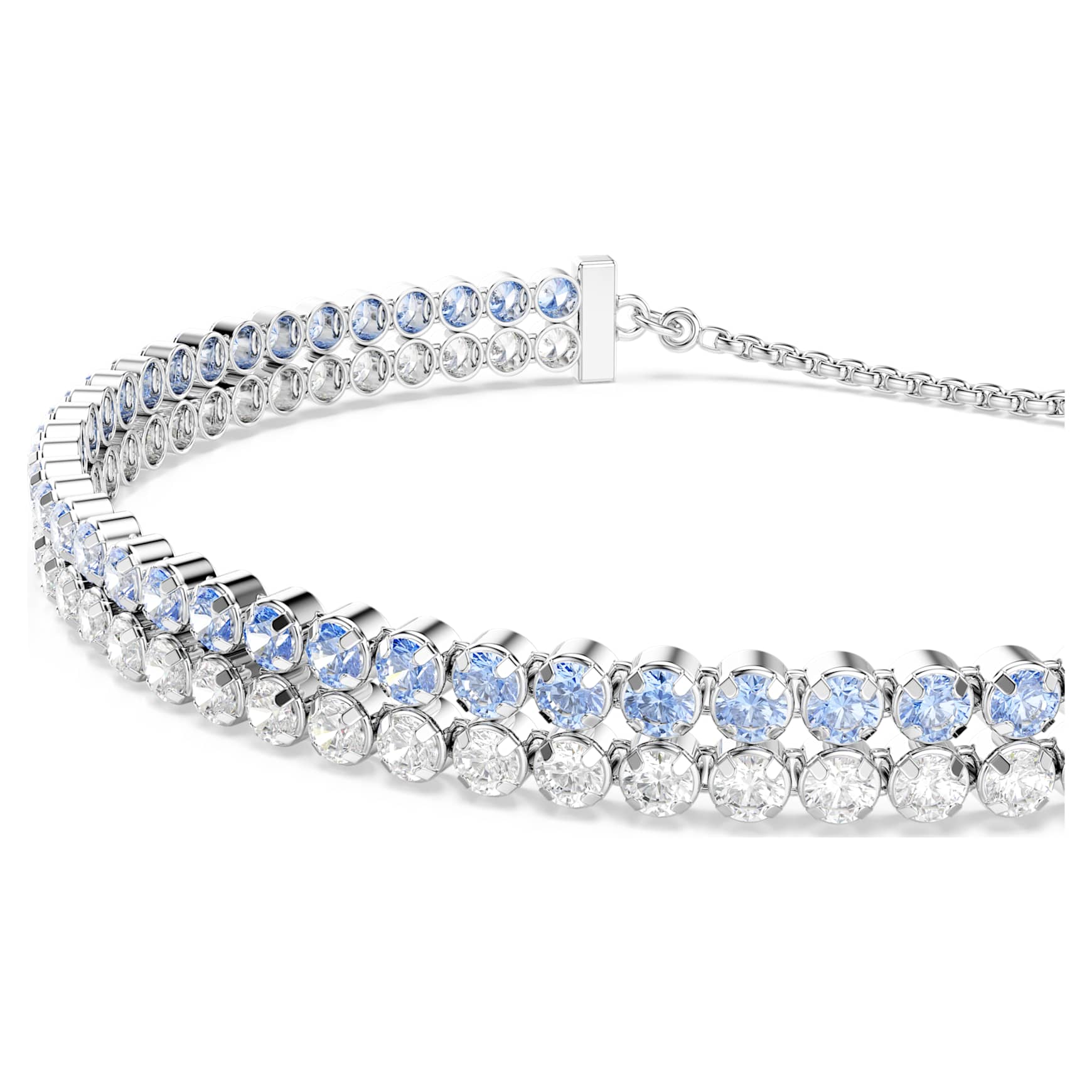 Matrix bracelet, Round cut, Blue, Rhodium plated