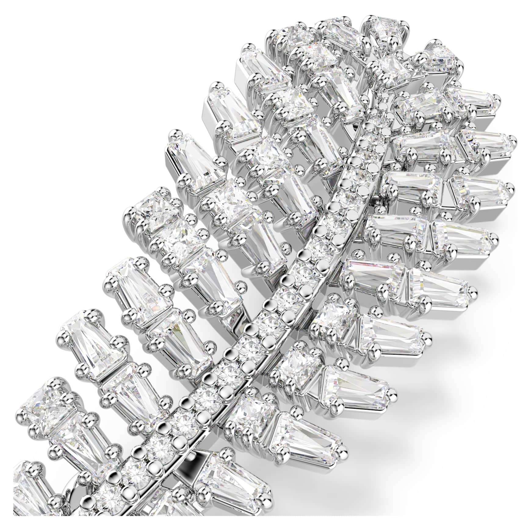 Vienna brooch, Mixed cuts, Feather, White, Rhodium plated