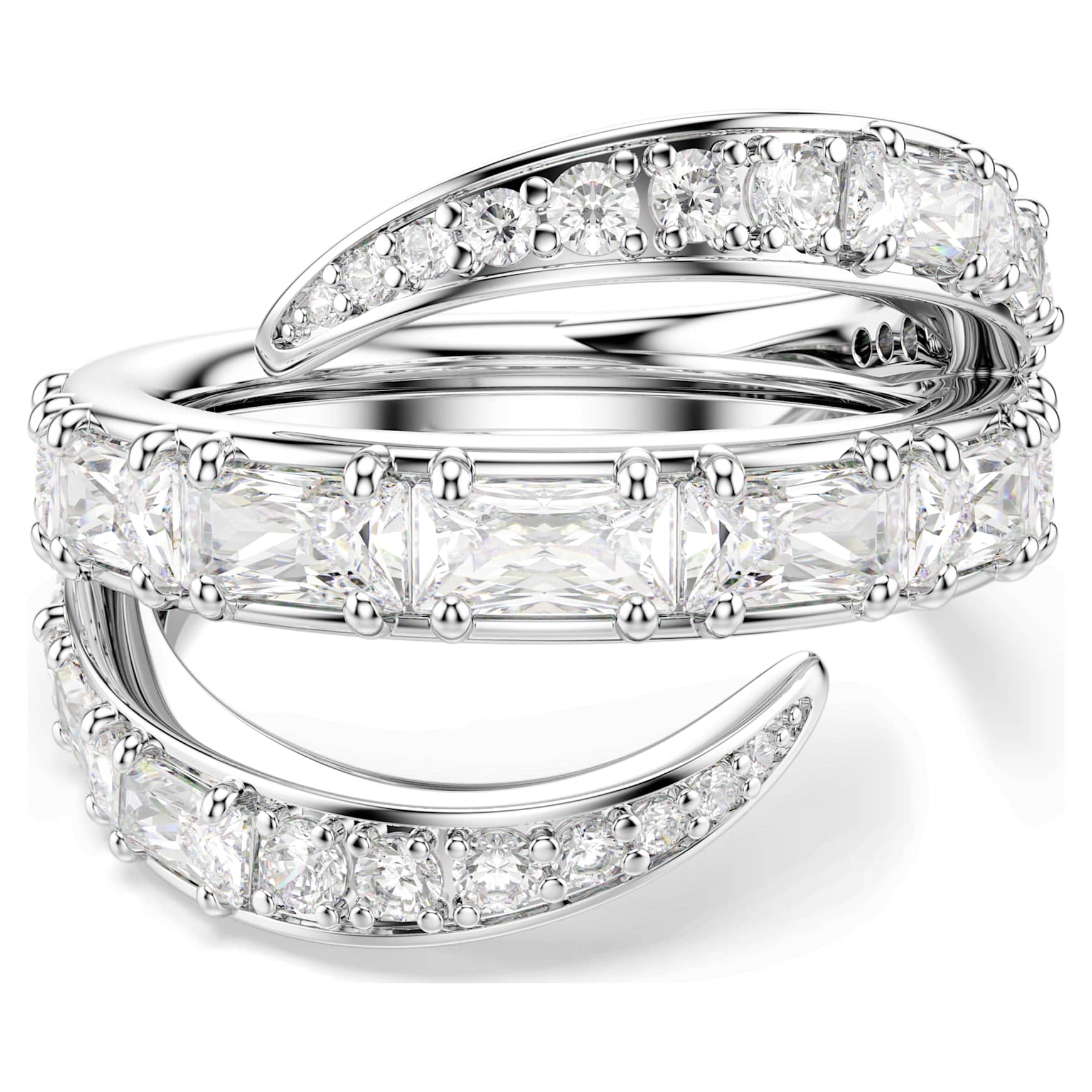Vienna ring, Mixed cuts, Swan, White, Rhodium plated