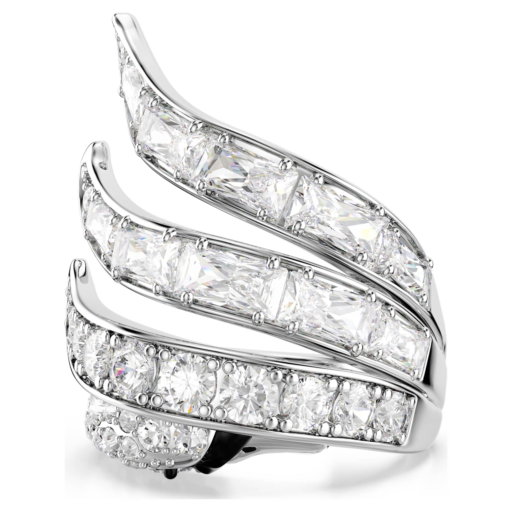 Vienna cocktail ring, Mixed cuts, Swan, White, Rhodium plated