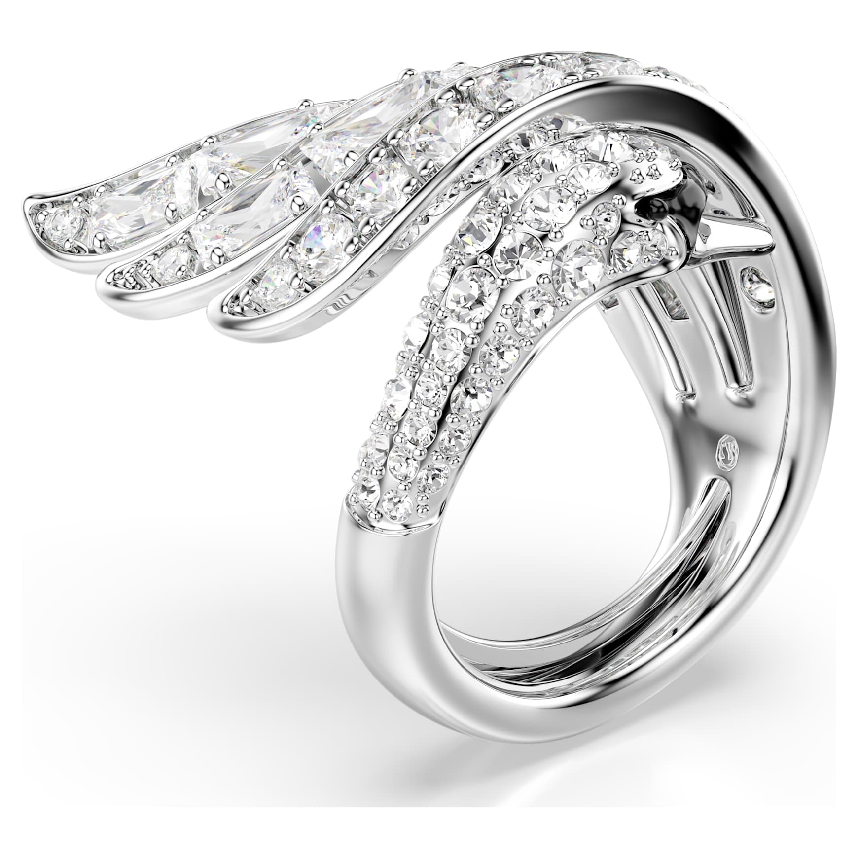 Vienna cocktail ring, Mixed cuts, Swan, White, Rhodium plated