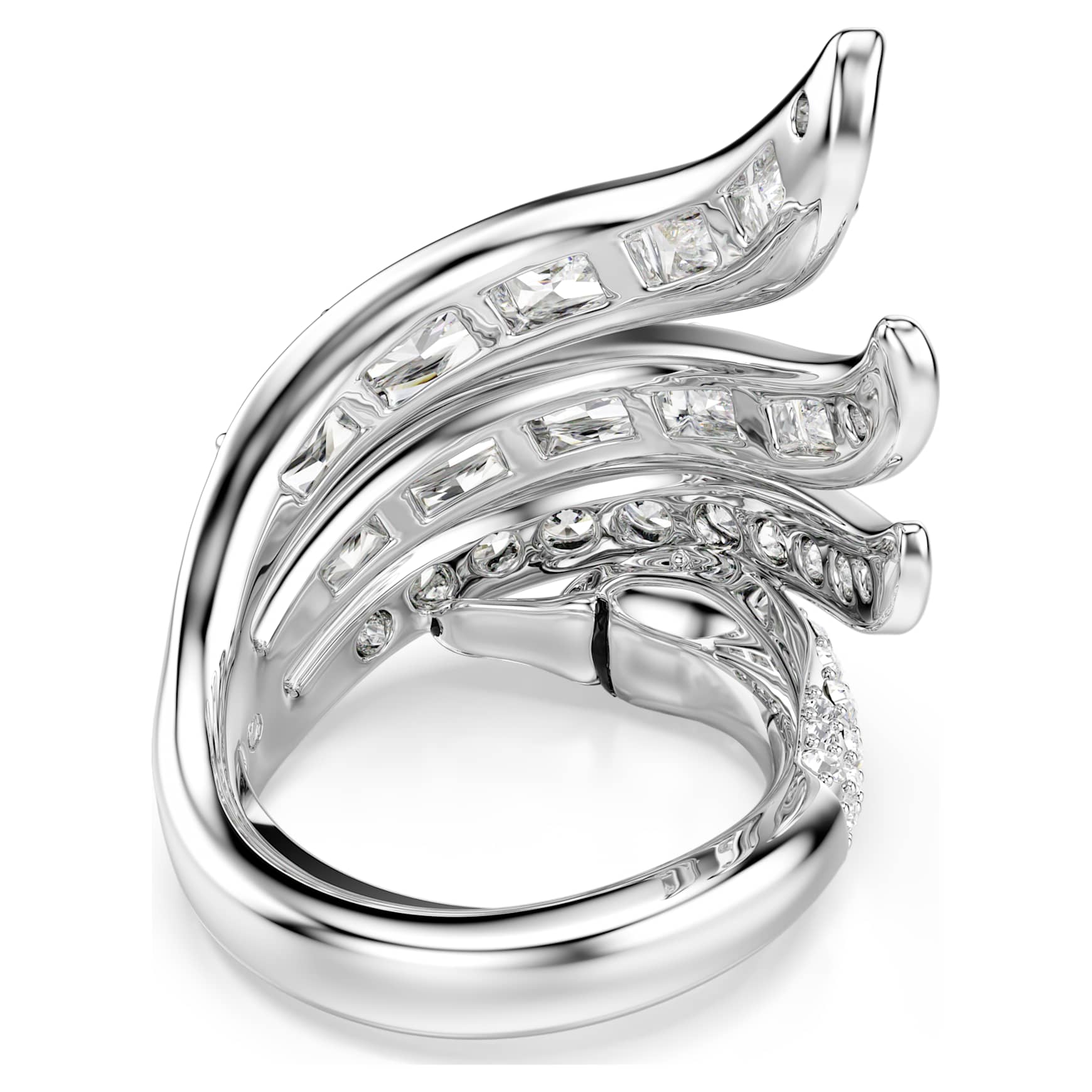 Vienna cocktail ring, Mixed cuts, Swan, White, Rhodium plated