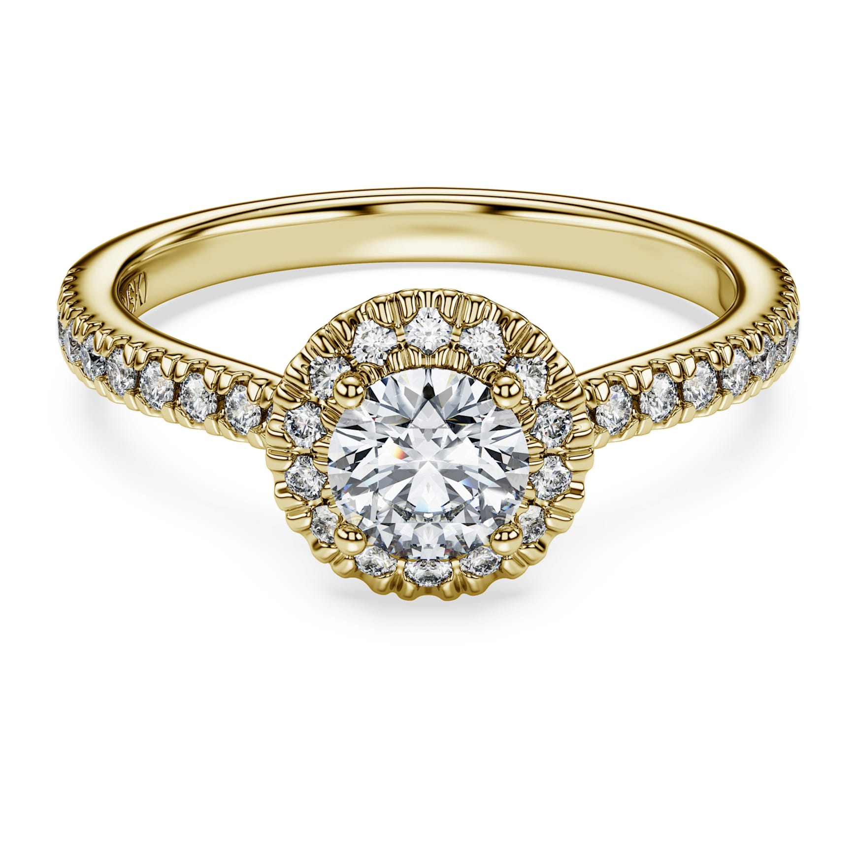Eternity halo solitaire ring, Lab-grown diamonds 0.8 ct tw, Round shape, 14K yellow gold