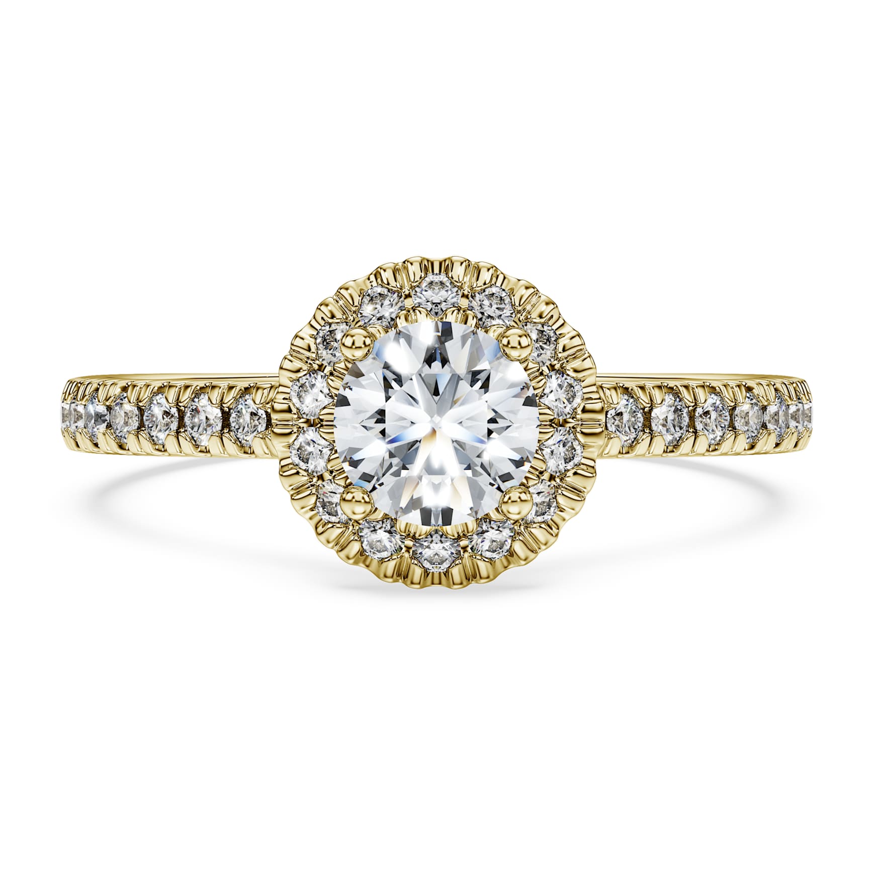 Eternity halo solitaire ring, Lab-grown diamonds 0.8 ct tw, Round shape, 14K yellow gold