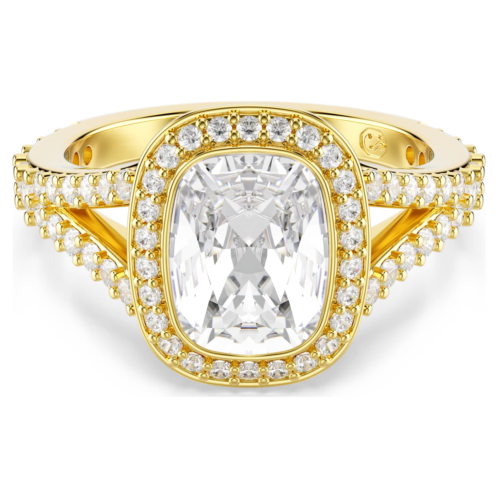Una Angelic ring, Cushion cut, White, 18K gold finish