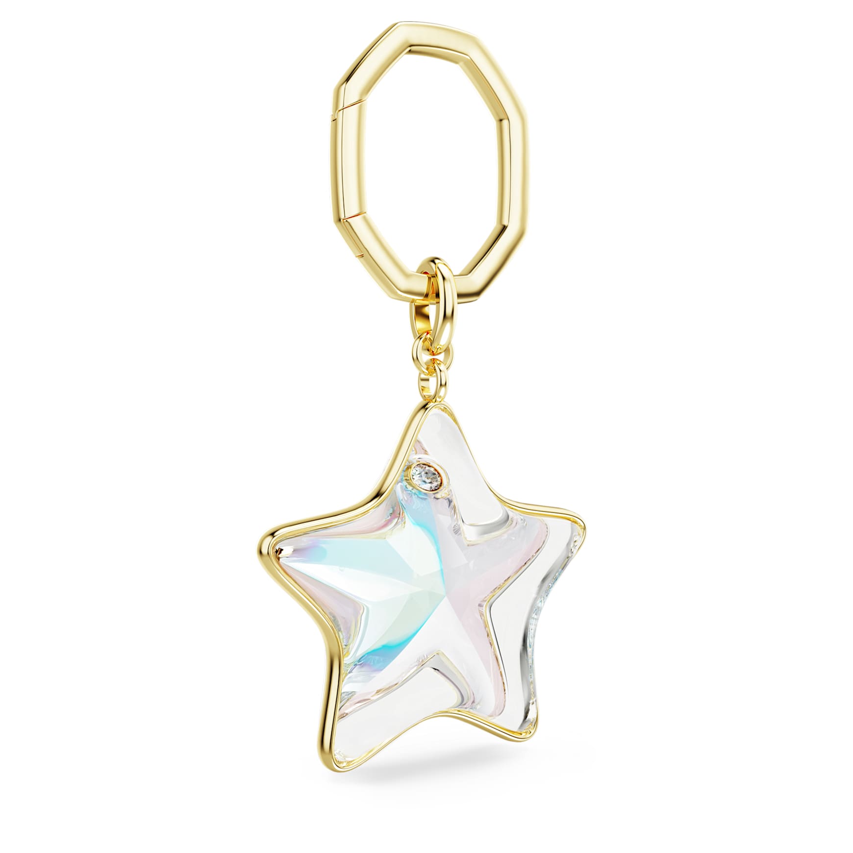 Bag charm, Mixed cuts, Star, White, Gold-tone plated