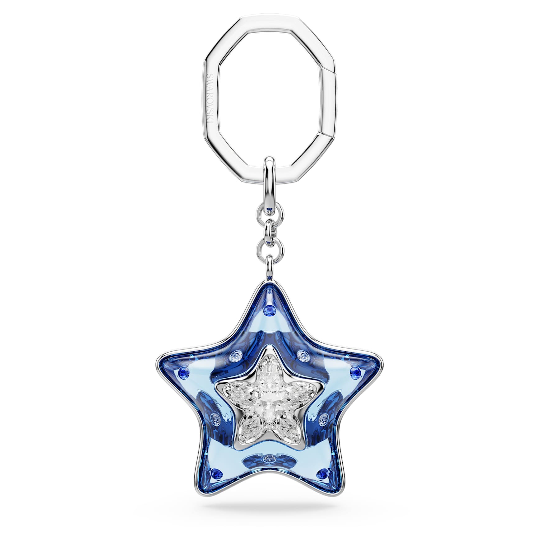 Bag charm, Mixed cuts, Star, Blue, Rhodium plated