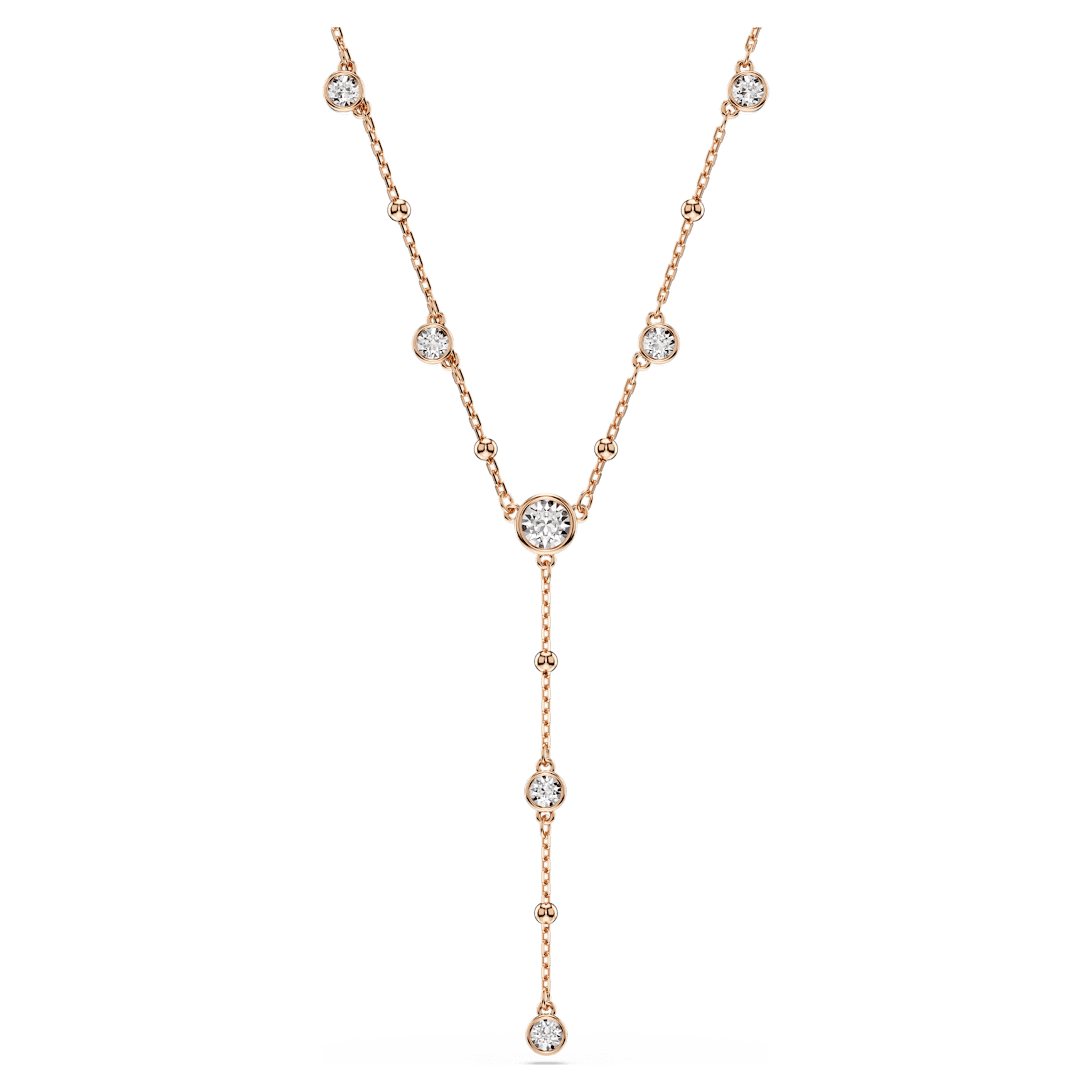 Imber Y necklace, Round cut, White, 18K rose gold finish