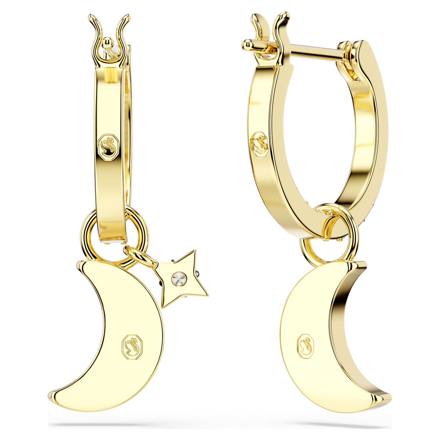 Symbolica drop earrings, Round cut, Moon, White, 18K gold finish