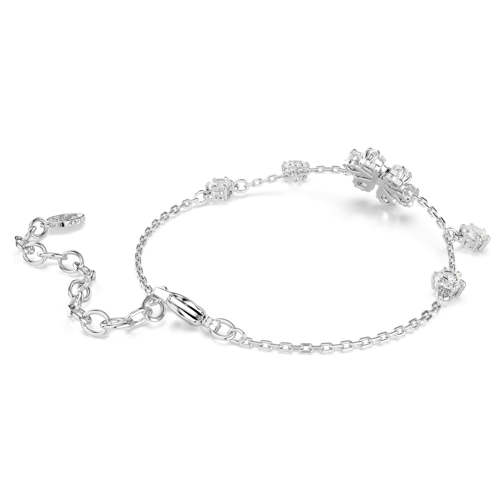 Idyllia bracelet, Mixed cuts, Snowflake, White, Rhodium plated