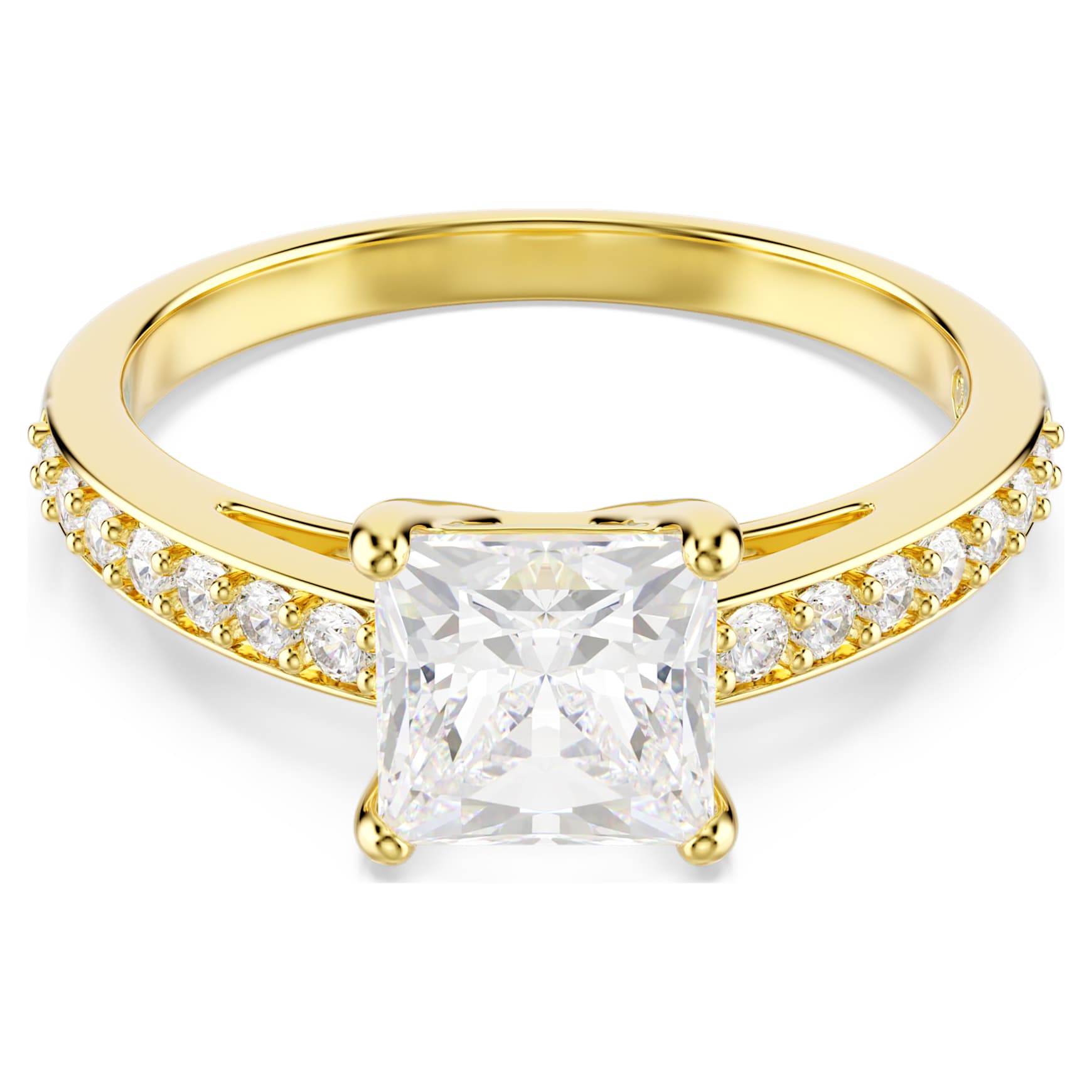 Attract ring, Square cut, Pavé, White, 18K gold finish