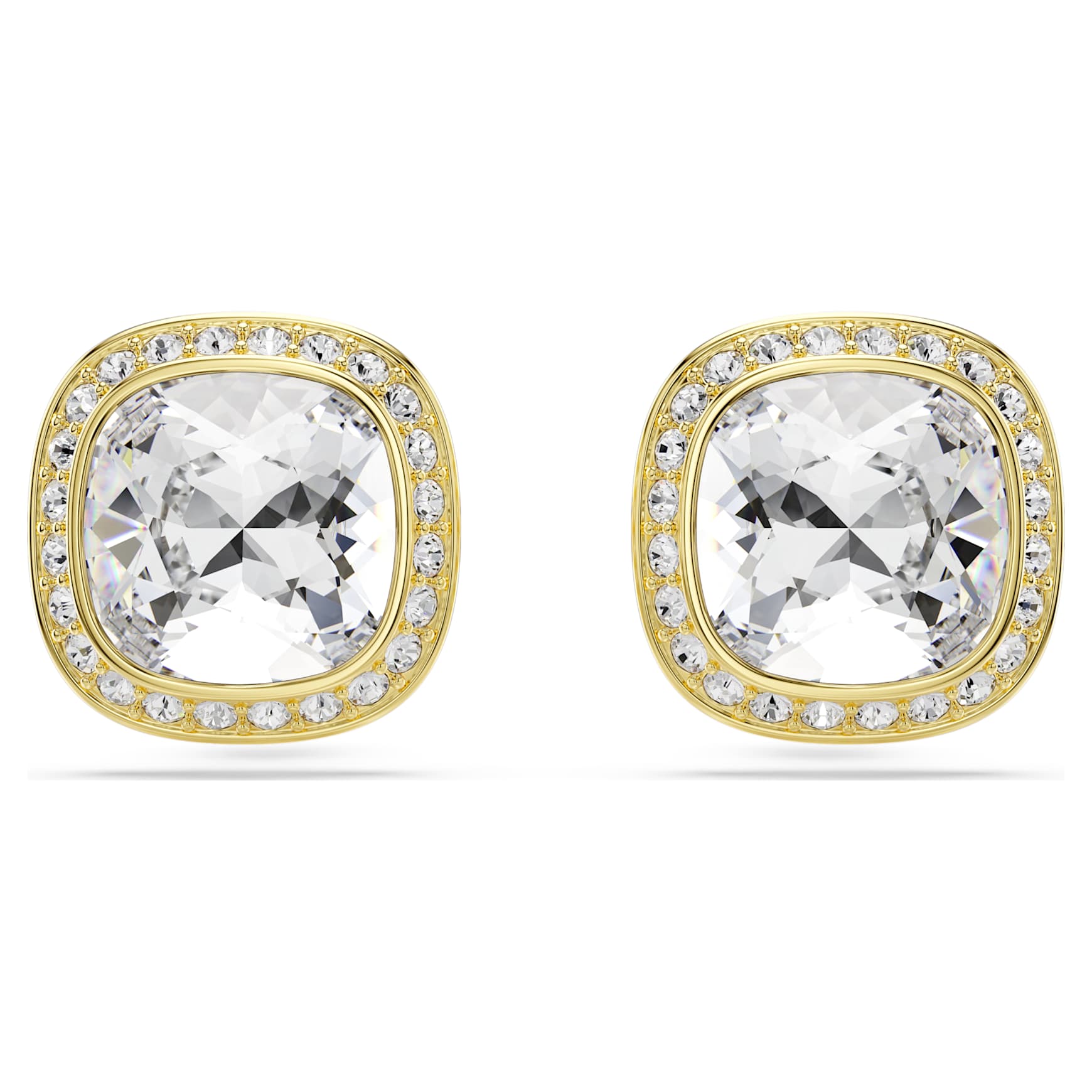 Una Angelic stud earrings, Cushion cut, White, 18K gold finish