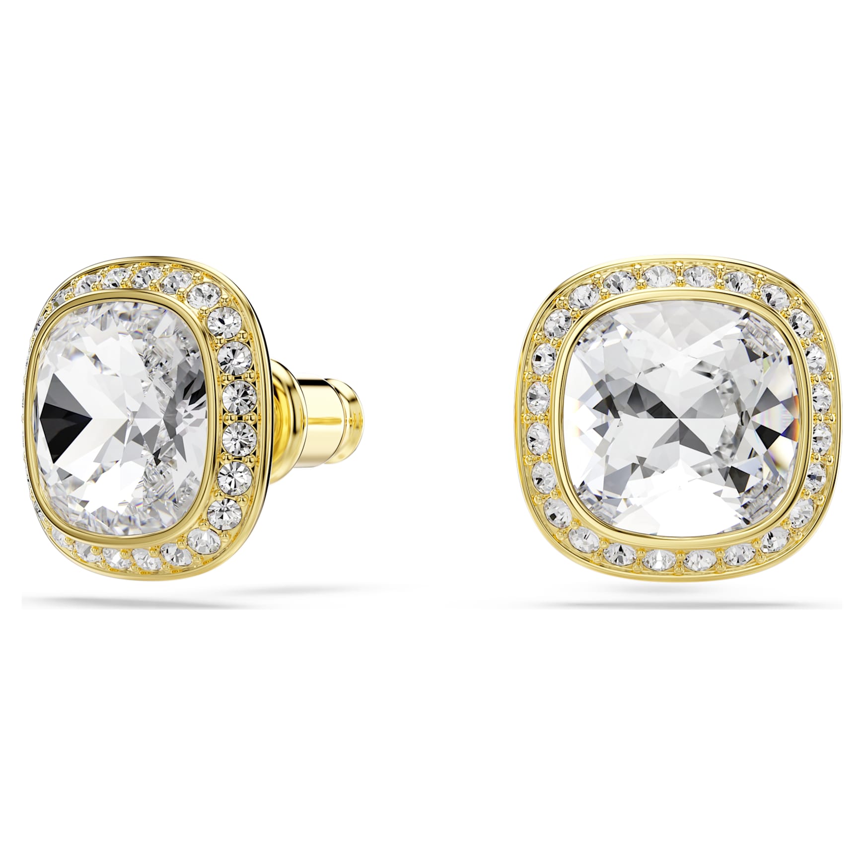 Una Angelic stud earrings, Cushion cut, White, 18K gold finish