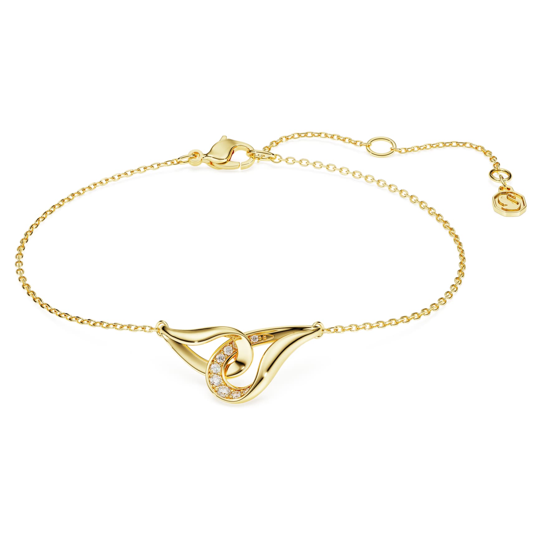 Swarovski Classica bracelet, Round cut, Interlocking, White, Sterling silver, 18K gold finish