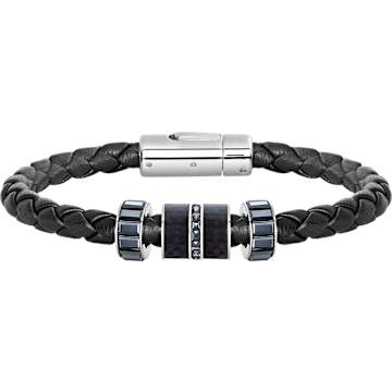 Bracelet Diagonal, Cuir, noir, acier inoxydable