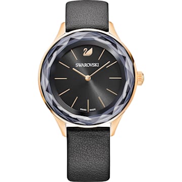 Octea Nova 腕表, 真皮錶帶, 黑, 玫瑰金色潤飾 - Swarovski, 5412116