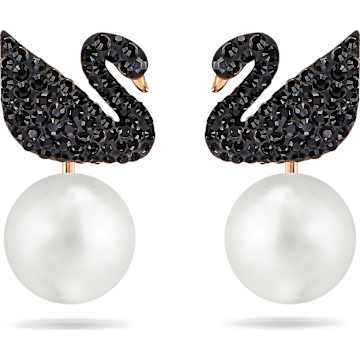 Boucles d’Oreilles « Ear-Jacket » Swarovski Iconic Swan, noir, Métal doré rose - Swarovski, 5193949
