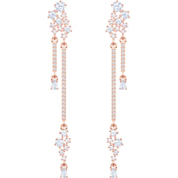 Penélope Cruz Moonsun Drop Pierced Earrings, Long, White, Rose-gold tone plated - Swarovski, 5486635