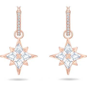 Swarovski Symbolic Star Hoop Pierced Earrings, White, Rose-gold tone plated - Swarovski, 5494337