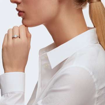 Attract ring, Round cut, Pavé, White, Rhodium plated - Swarovski, 5032921
