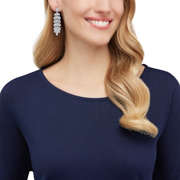 Baron Pierced Earrings, Blue, Rhodium plated - Swarovski, 5074350