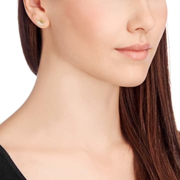 Swan Mini Pierced Earrings, White, Gold-tone plated - Swarovski, 5083132