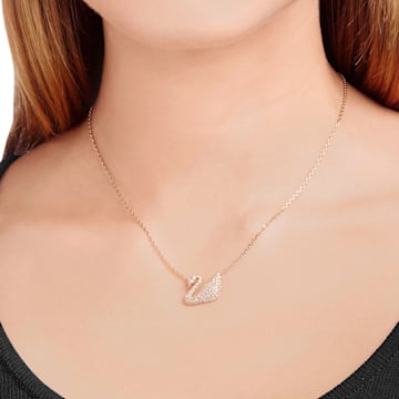 Swan necklace, Swan, White, Rose gold-tone plated - Swarovski, 5121597