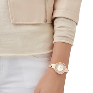 Crystalline Pure watch, Metal bracelet, White, Rose gold-tone finish - Swarovski, 5269250