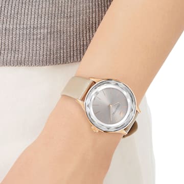 Octea Nova 腕表, 瑞士制造, 真皮表带, 灰色, 玫瑰金色调润饰 - Swarovski, 5295326