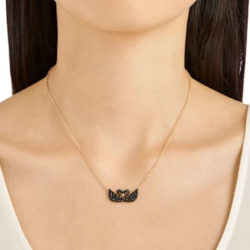 Swarovski Iconic Swan 项链, 天鹅, 黑色, 镀玫瑰金色调 - Swarovski, 5296468