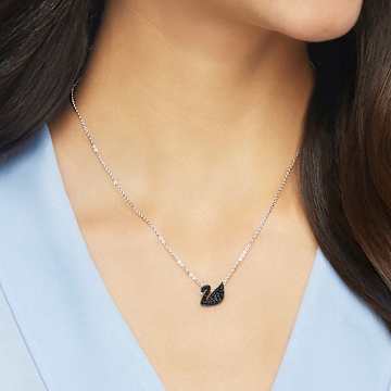 Swarovski Iconic Swan 鏈墜, 天鵝, 細碼, 黑色, 鍍白金色 - Swarovski, 5347330