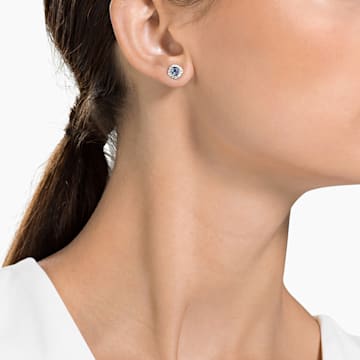 Angelic 耳釘, 方形切割, 藍色, 鍍白金色 - Swarovski, 5352048