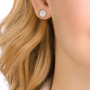 Angelic 耳釘, 方形切割, 藍色, 鍍白金色 - Swarovski, 5352048