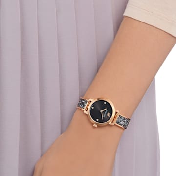 Cosmic Rock 腕表, 瑞士制造, 金属手链, 黑色, 玫瑰金色调润饰 - Swarovski, 5376068